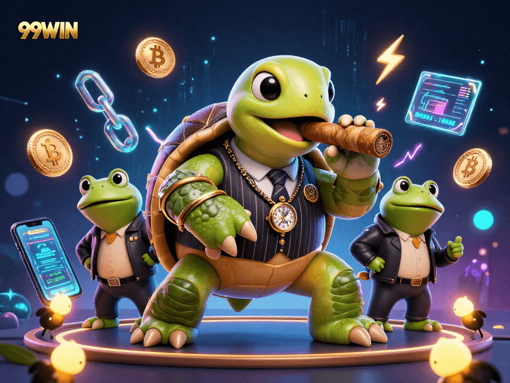 Experience thrilling moments with 99WIN in this vibrant casino scene featuring animated gaming elements.