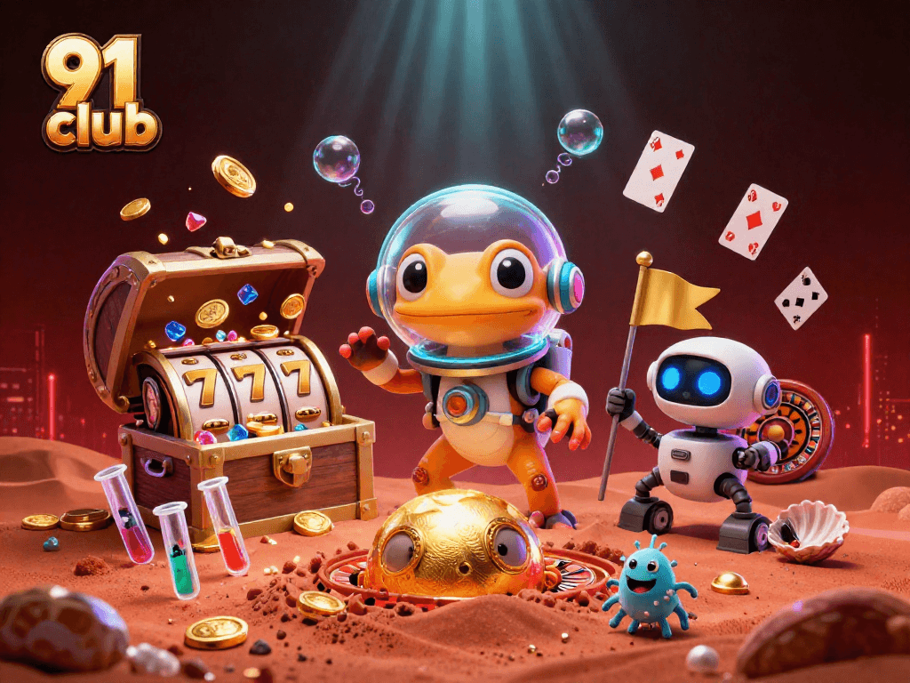 Experience exciting betting thrills with 91 club in a vibrant space-themed casino scene.