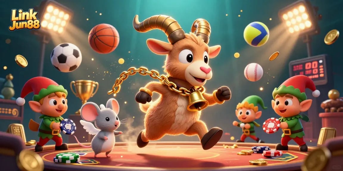 Win big at Link Jun88 with vibrant characters and dynamic casino elements in an exciting scene.