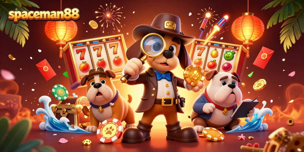 Play bandito slots at spaceman88 with a cartoon detective and bulldog exploring hidden treasures.