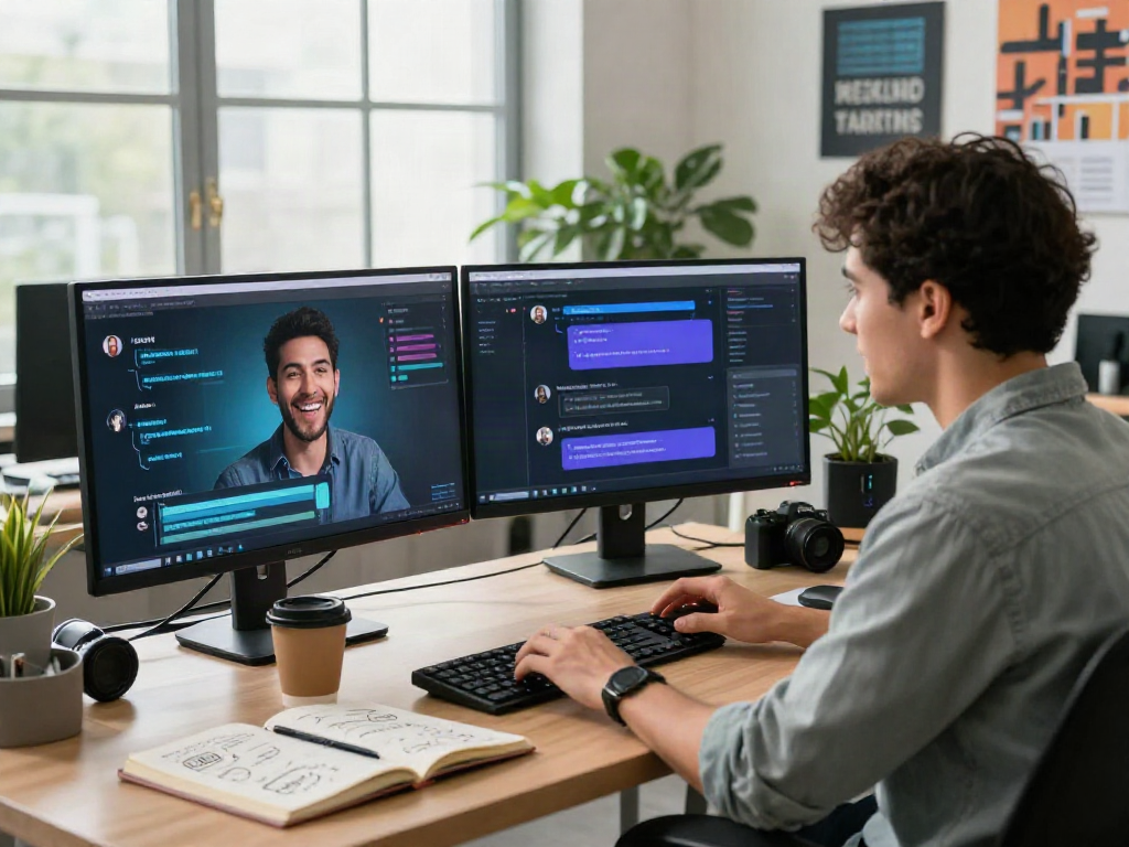 Engaging nsfw ai chat interaction in a modern tech workspace.