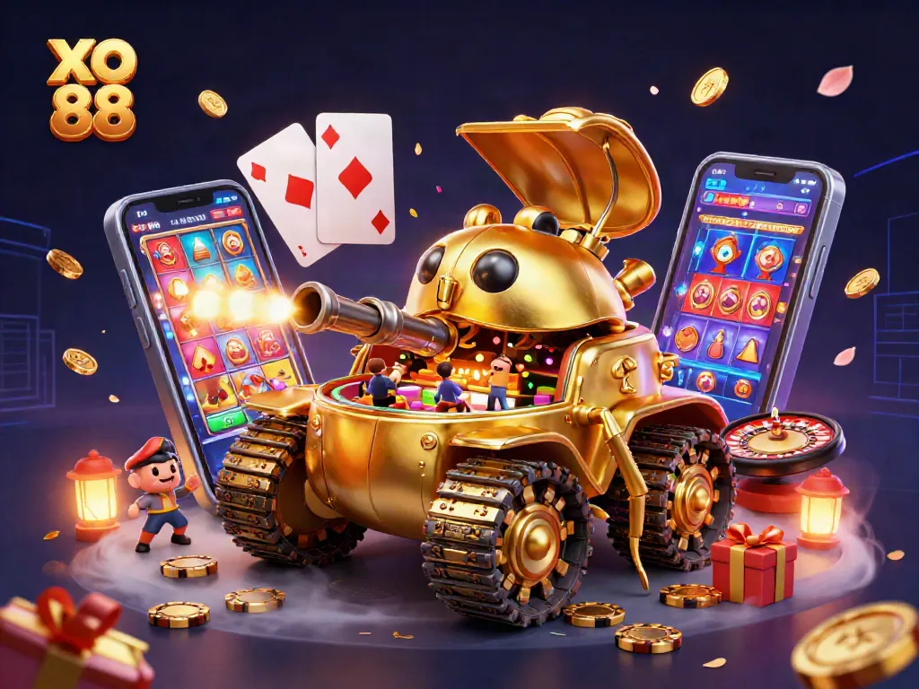 Experience dynamic gaming action with xo 88's vibrant casino illustration showcasing excitement and winning potential.