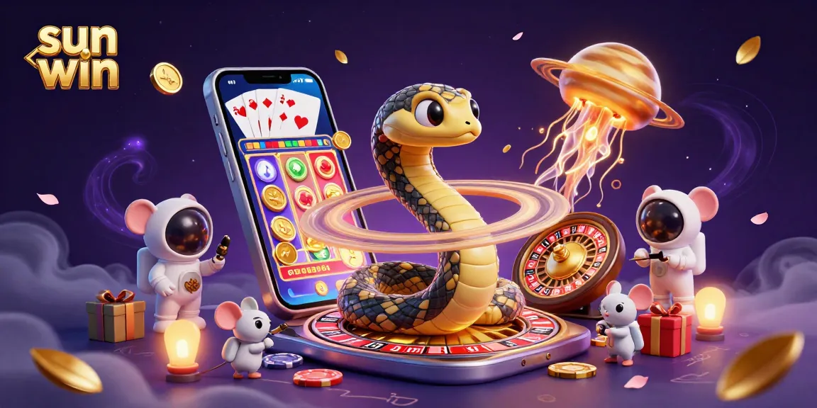 Play exciting games at sun win with a vibrant 3D casino illustration showcasing animated characters and dynamic casino elements.