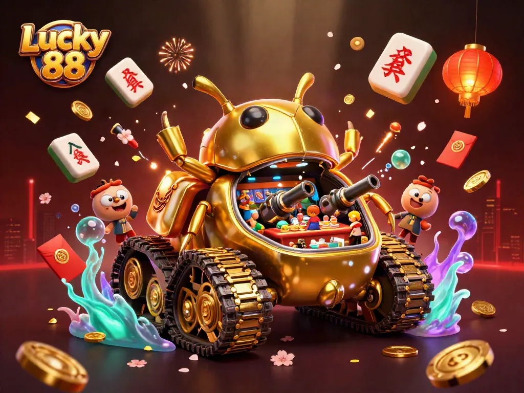 Experience the excitement of Lucky 88 with a dynamic casino scene full of lucky charms and vibrant energy.
