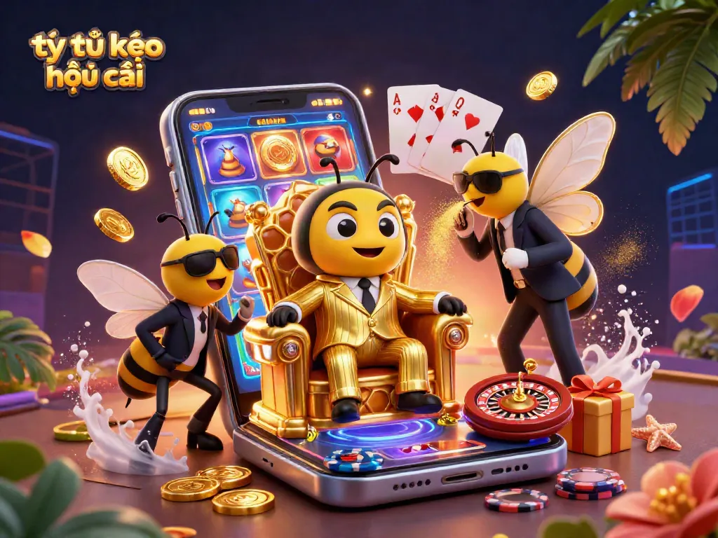 Experience the excitement of tỷ lệ kèo nhà cái with dynamic sports betting elements in this colorful casino scene.