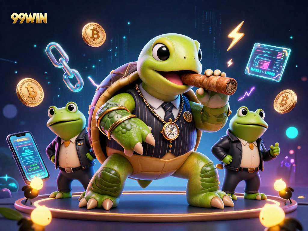 Experience thrilling moments with 99WIN in this vibrant casino scene featuring animated gaming elements.