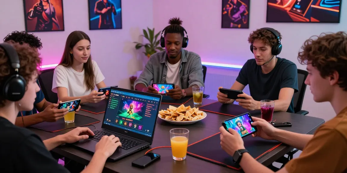 Friends enjoying online casino games on GB 444 platform in a vibrant gaming setup