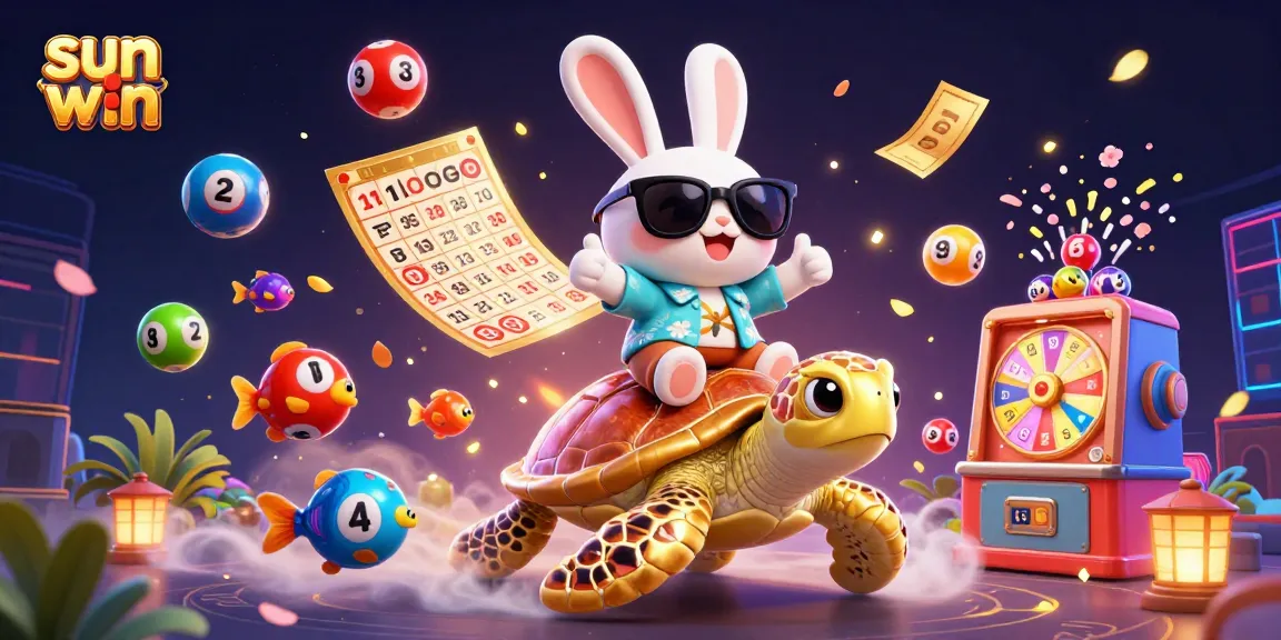 Experience the excitement of "sun win" with colorful lottery elements and joyful characters.