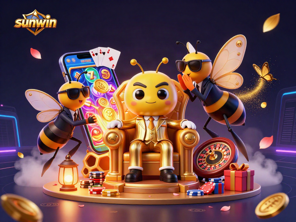 Experience thrilling gameplay with sunwin in this vibrant, dynamic 3D casino scene featuring cartoon characters.