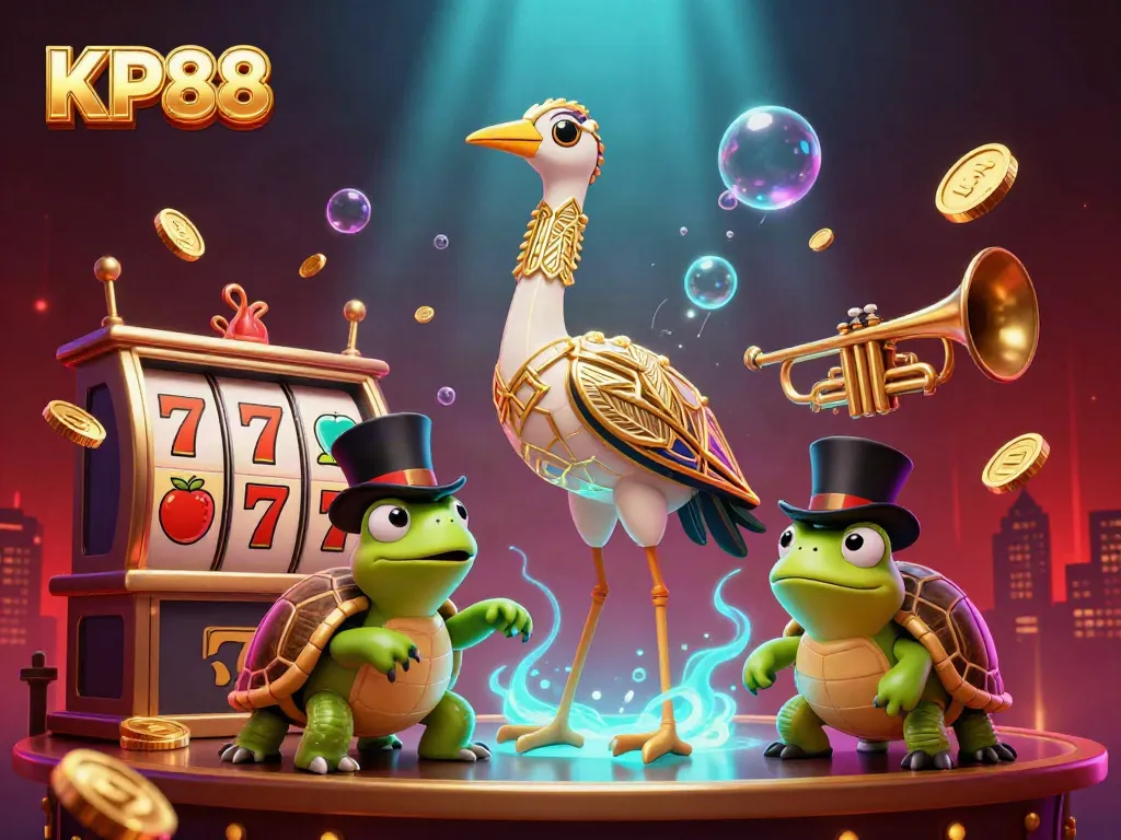 Join the fun at KP88 with vibrant characters and casino elements in a lively scene.