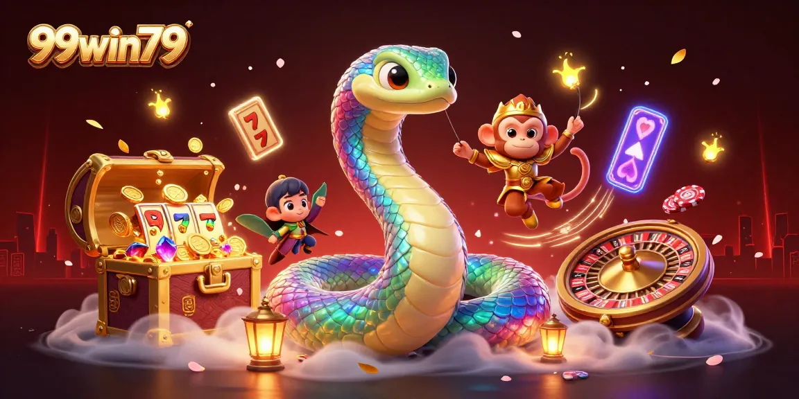 Win big playing exciting games at 99win79 with a vibrant casino scene illustration.