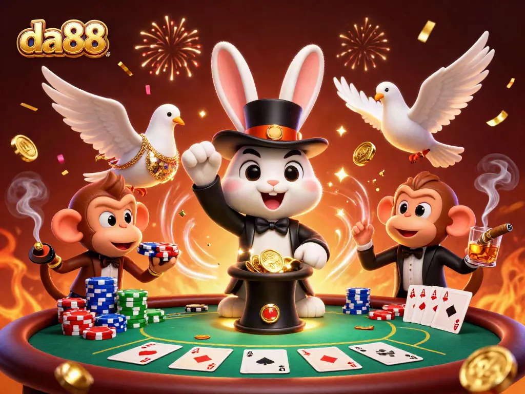 Join the thrilling action at da88 with poker chips and sparkling golden coins in this vibrant casino scene.