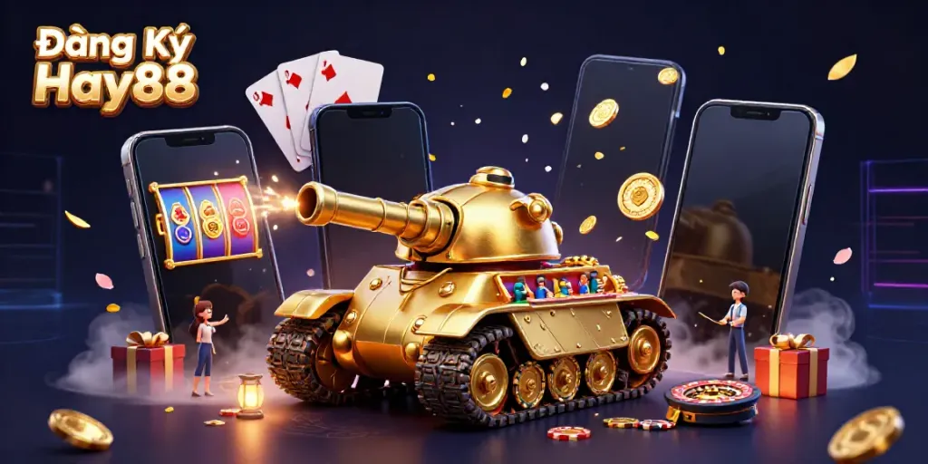 Engage with Đăng Ký Hay88 to experience sensational gaming in a vibrant 3D casino illustration.