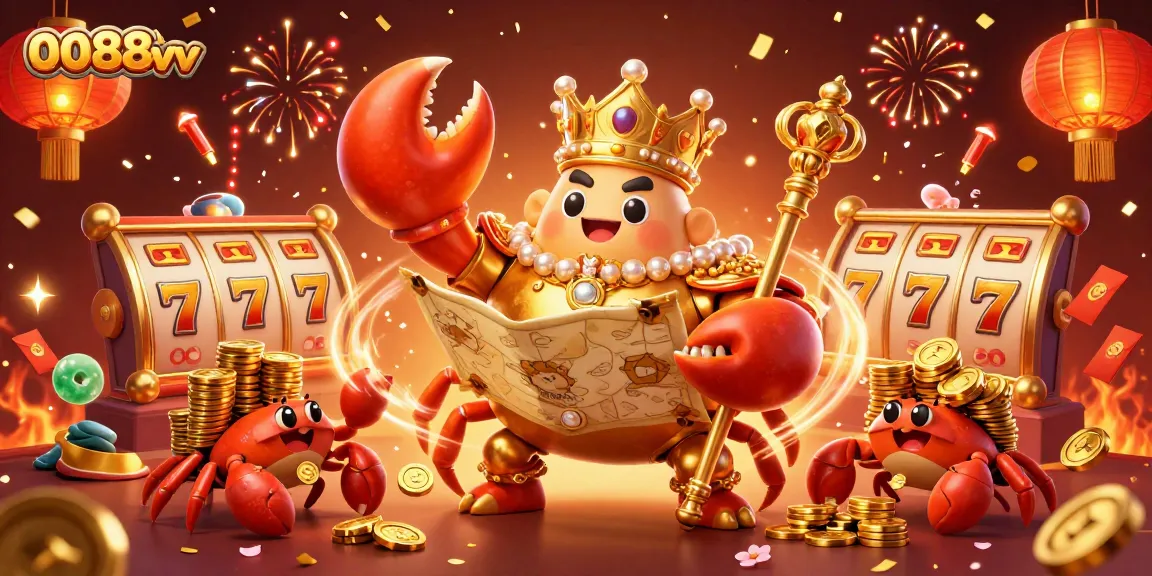 Play exciting games and win with 0088vv in this vibrant casino illustration showcasing golden treasures.
