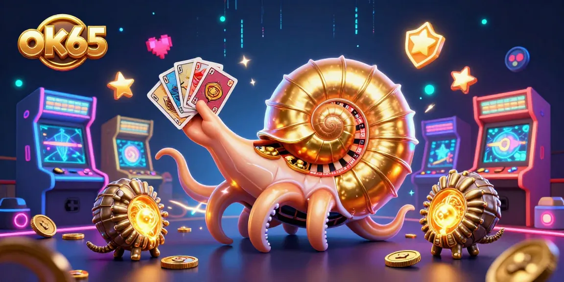 Engage with the vibrant ok65 casino scene featuring a nautilus roulette wheel and glowing arcade elements.