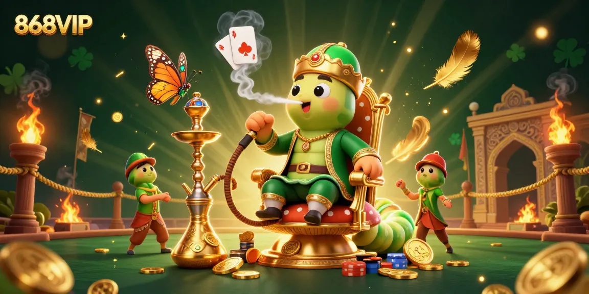 Engage with thrilling games and winnings at 868VIP casino, featuring a unique caterpillar hookah-master.