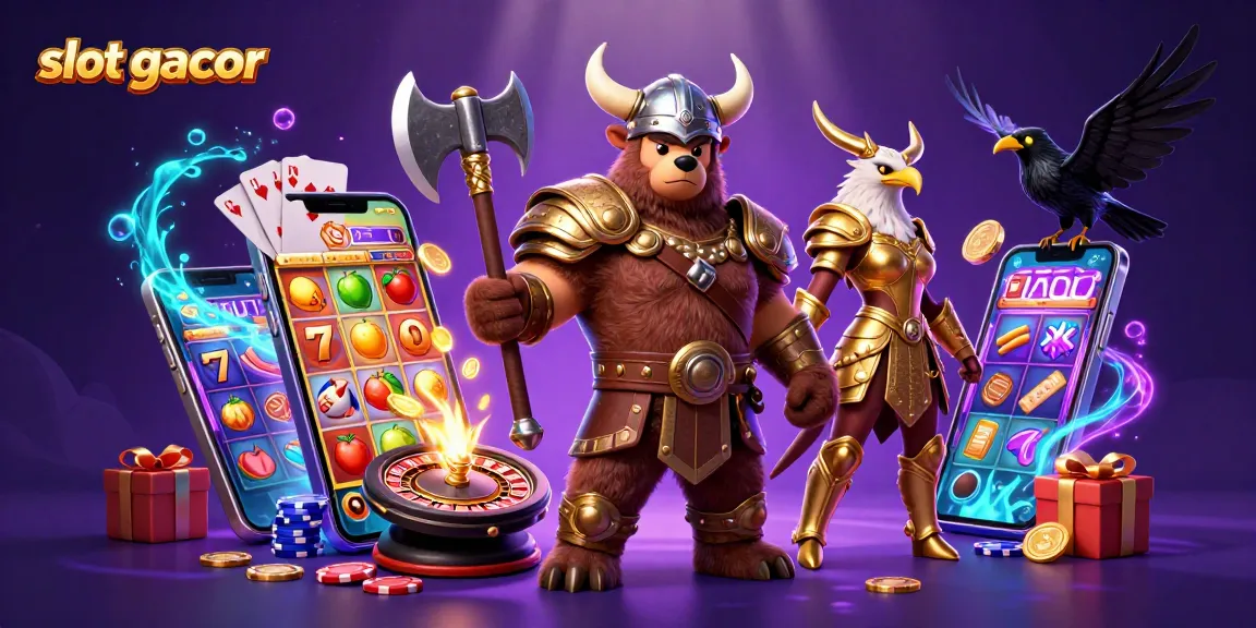 Engage with slot gacor excitement featuring a Viking bear, Valkyrie eagle, and dynamic gaming elements.