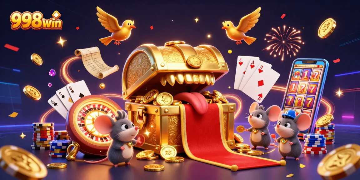 Experience thrilling wins at 998win with vibrant 3D treasures and lively casino elements.