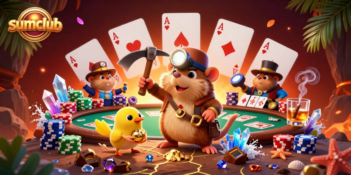 Experience exhilarating gameplay at sumclub with thrilling poker action featuring vibrant characters and elements.