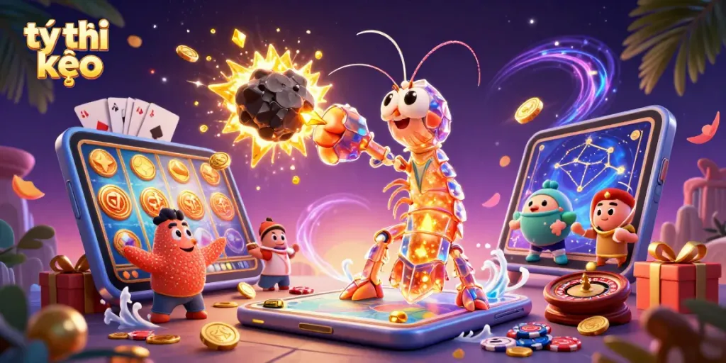 Experience thrilling tỷ lệ kèo action with galactic characters, dynamic casino elements, and vibrant colors.