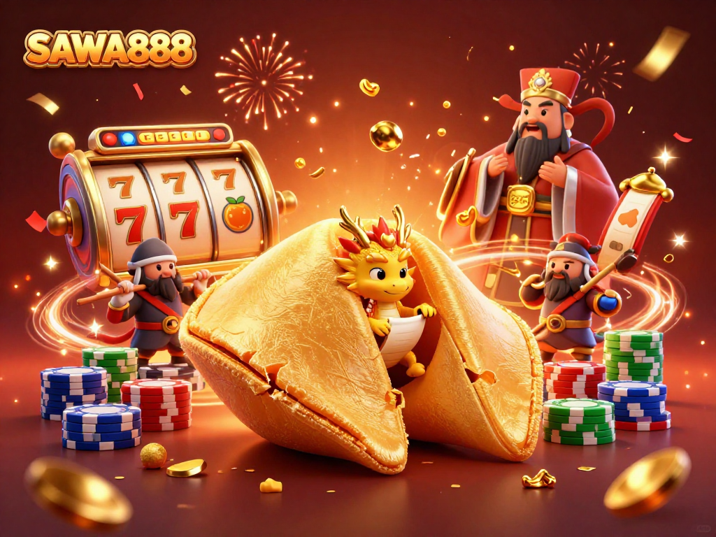 Experience exciting jackpot wins on SAWA888 with vibrant slot reels, golden energy, and festive characters.