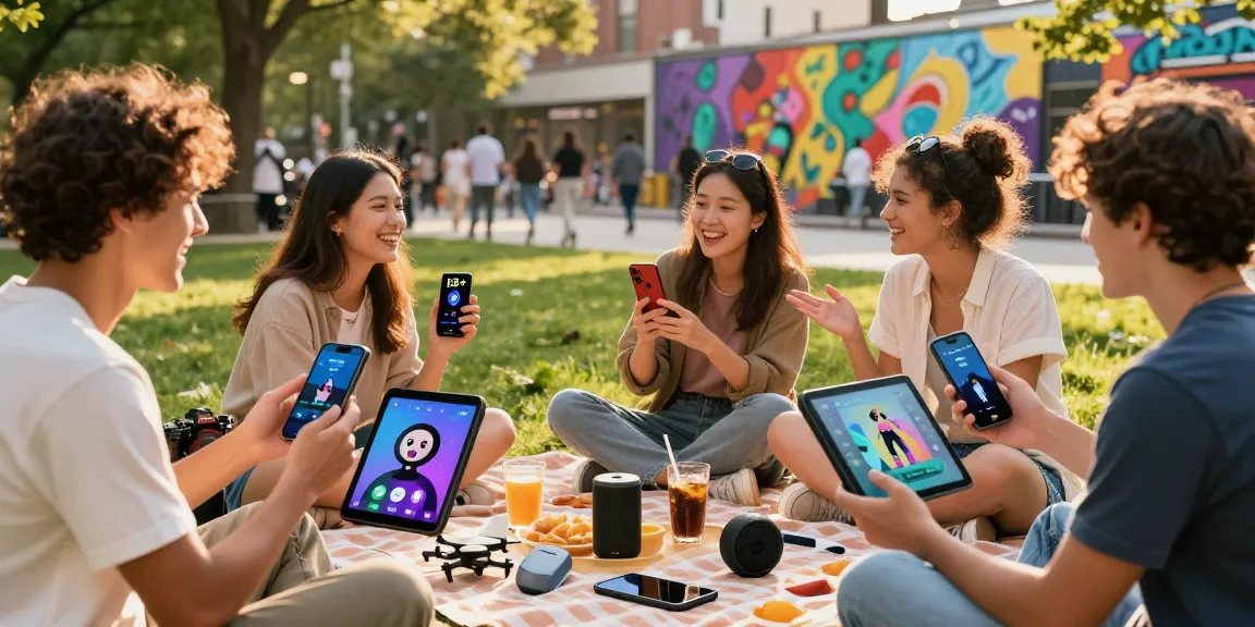 Friends enjoying an outdoor gathering while exploring 18+ ai applications on their devices