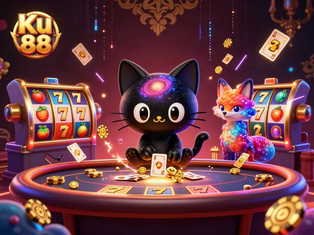 Engage in thrilling gaming action with Ku 88 as the cosmic cat pulls in jackpot wins and excitement.