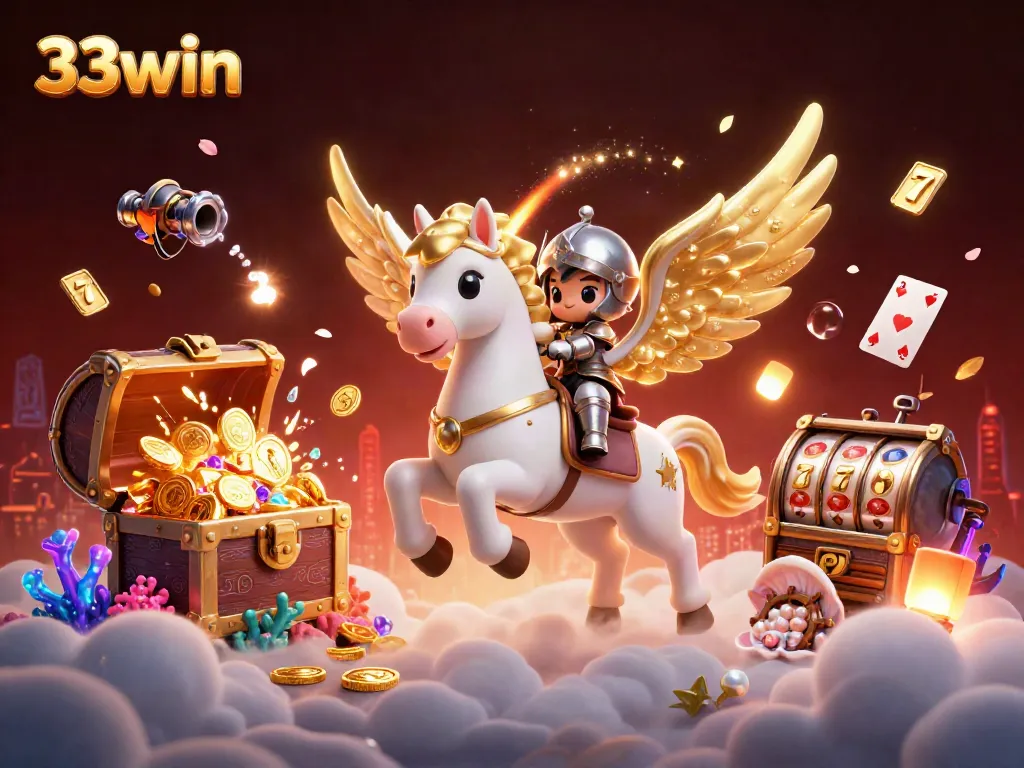Join the excitement with 33win in this dynamic gaming scene featuring lucky symbols and adventure.