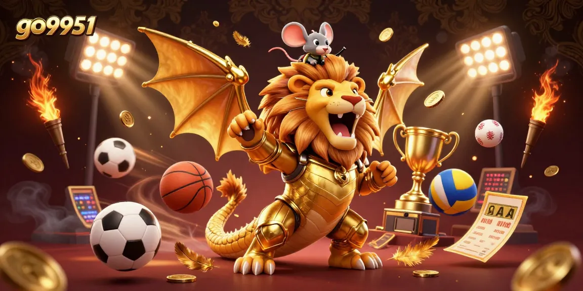Experience thrilling victories at go9951 as a chimera creature roars triumphantly with sports elements.
