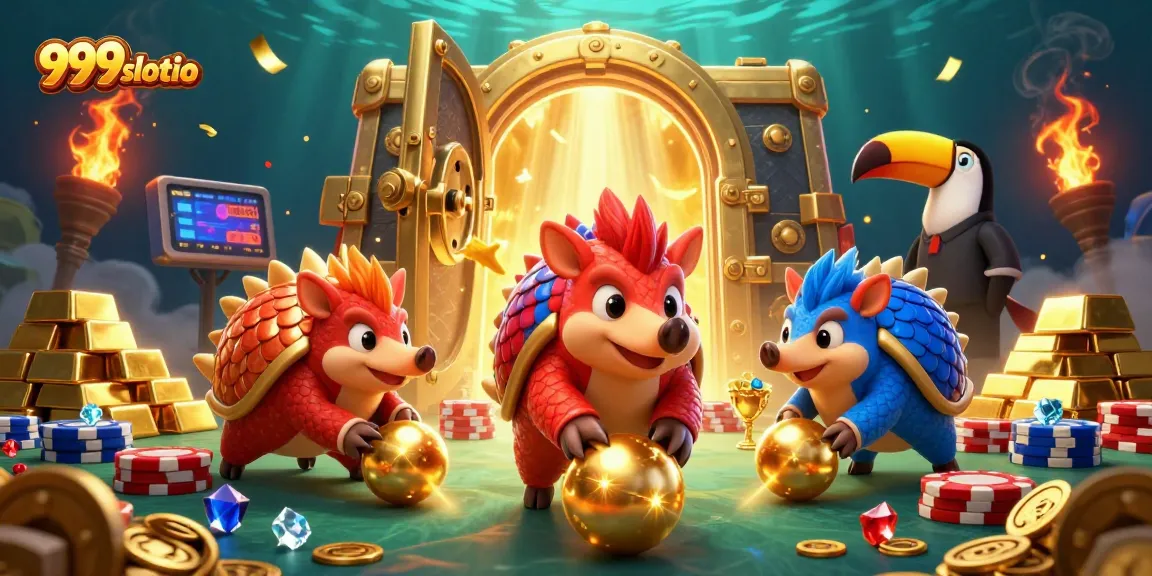 Experience thrilling wins at 999slotio with rival pangolins in an exciting casino scene.