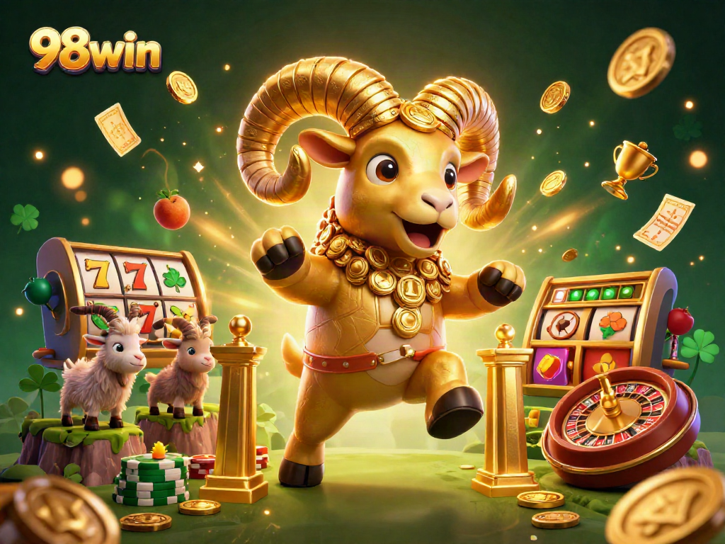 Experience excitement at 98win with dynamic slot games illustrated in a vibrant scene.