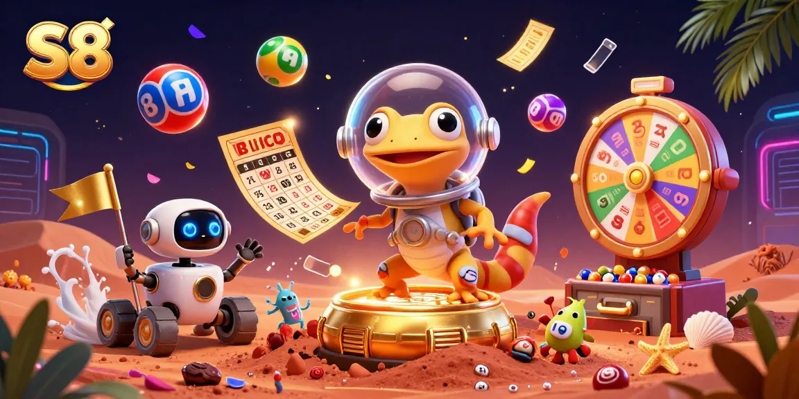 S8 immerses players in a vibrant casino scene with a Martian gecko and dynamic gambling elements.
