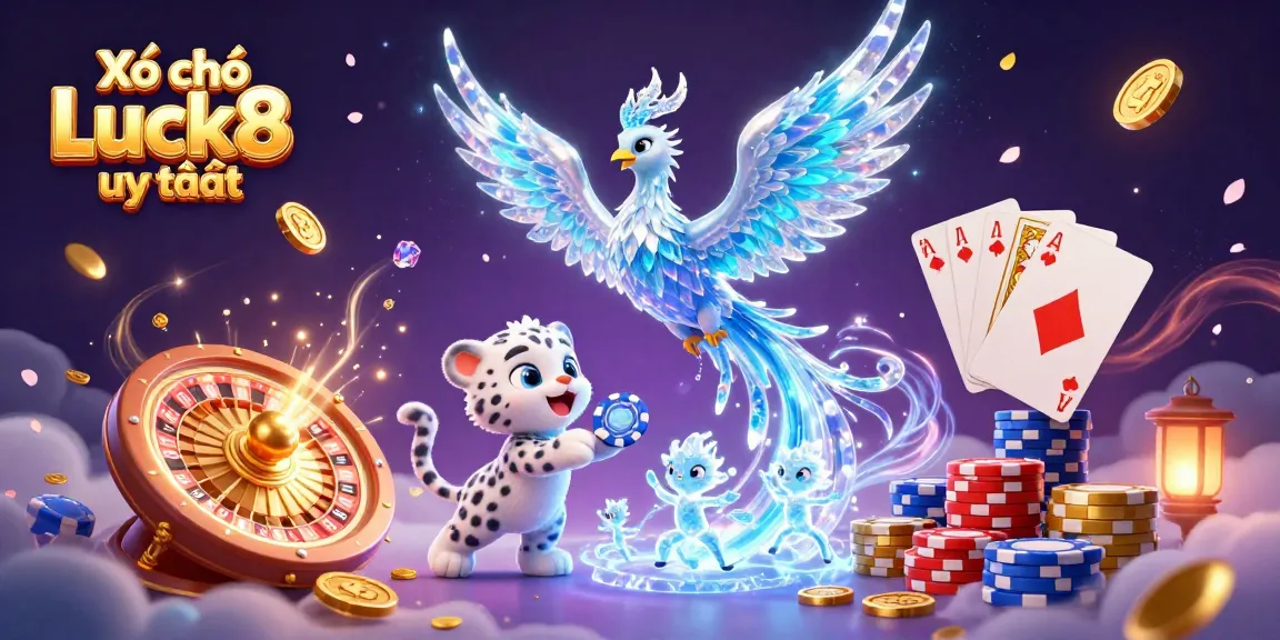Engage in the excitement of Xổ số Luck8 uy tín, featuring a dazzling ice phoenix and vibrant casino elements.