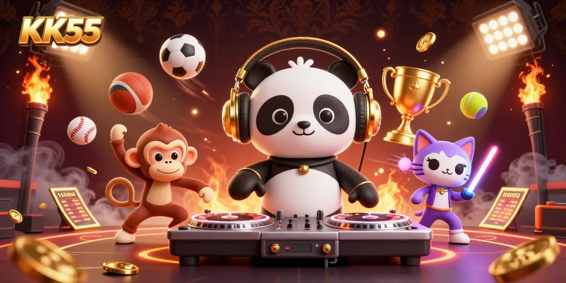 Experience the excitement of KK55 with a vibrant carnival scene filled with a DJ panda, breakdancing monkey, and rave kitten.