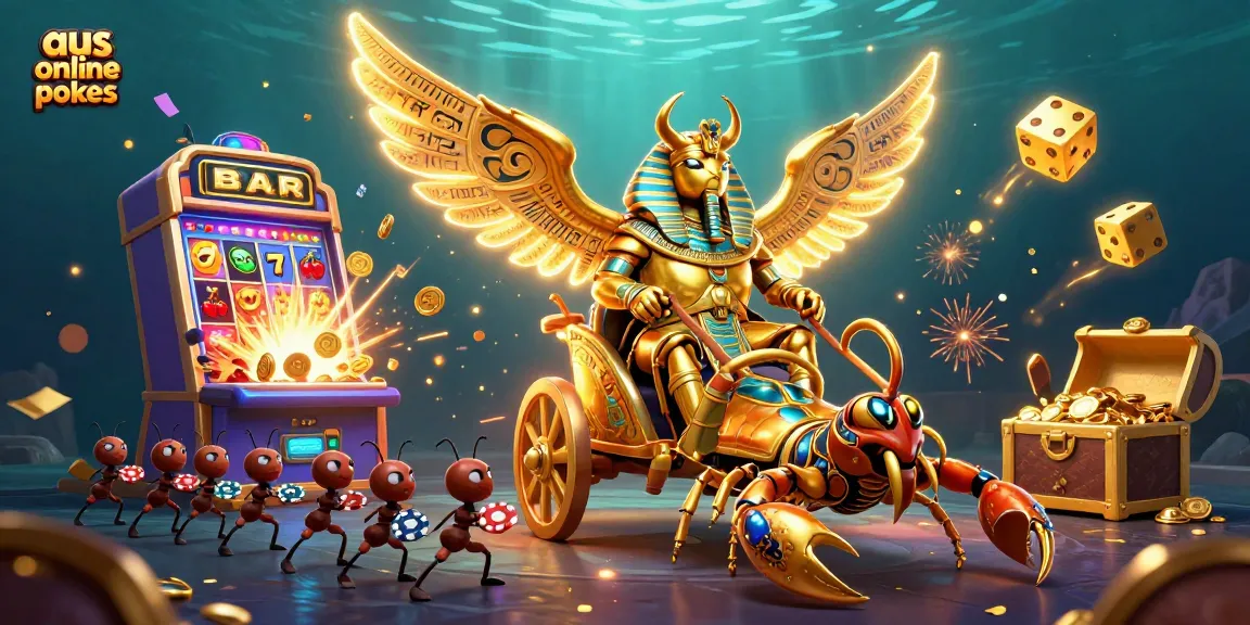 Spin the best aus online pokies with a massive golden scarab and exciting casino elements.